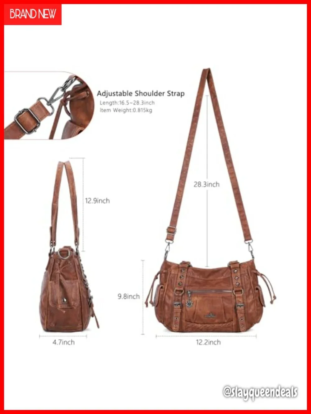 Vegan Leather Hobo Shoulder Bag Multi Pocket Tote with Adjustable Strap